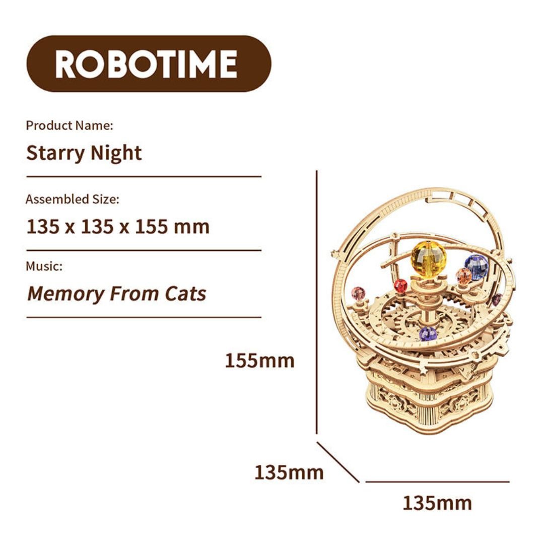 Starry Night: Robotime 3D Wooden Puzzle Mechanical Gear Music Box - Fun Learning Store