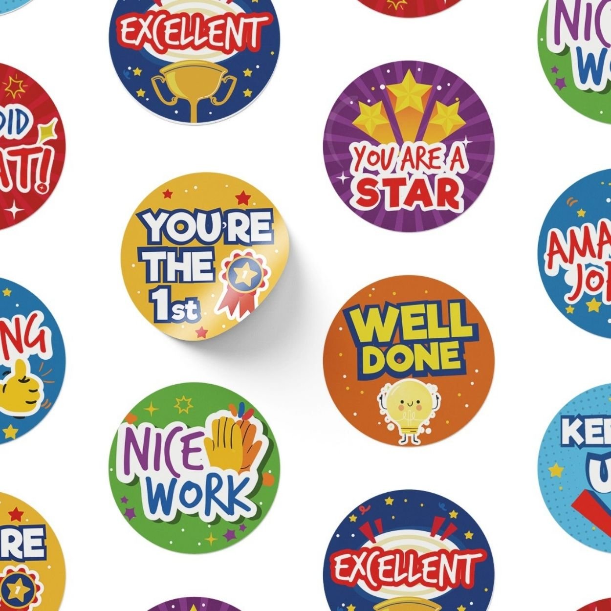 Teacher English Reward Motivational Round Stickers - 500 Stickers - Fun Learning Store