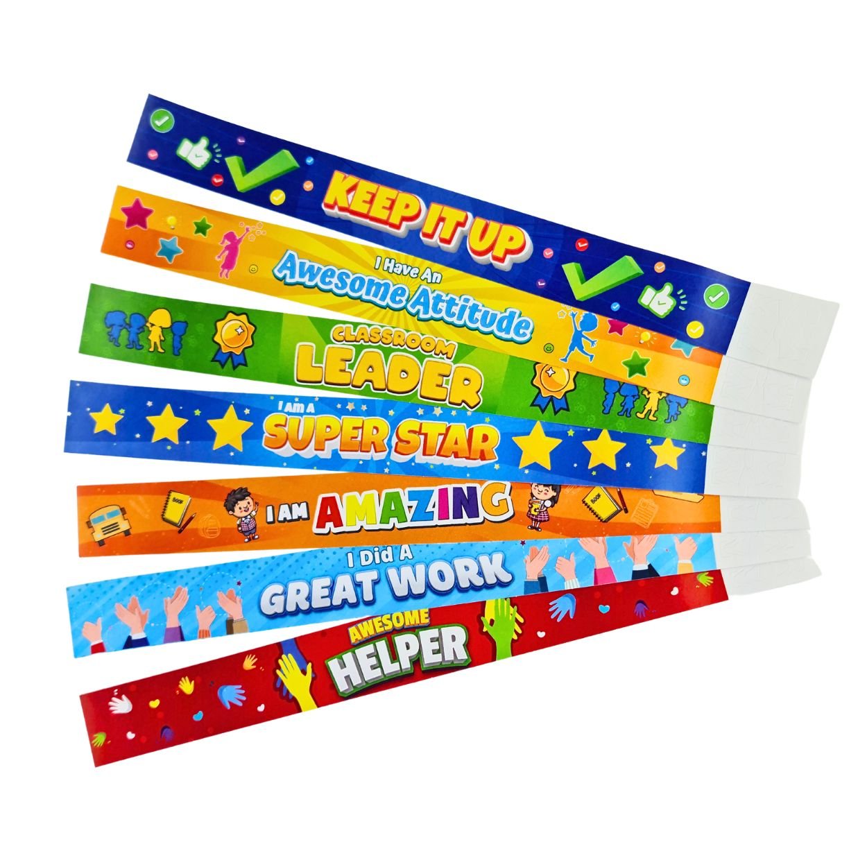 Teachers English Rewards Bracelets: Motivational and Gifts Supplies for Students and Kids - Set of 35 Pcs in 7 Designs - Fun Learning Store