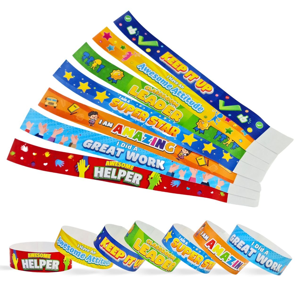 Teachers English Rewards Bracelets: Motivational and Gifts Supplies for Students and Kids - Set of 35 Pcs in 7 Designs - Fun Learning Store