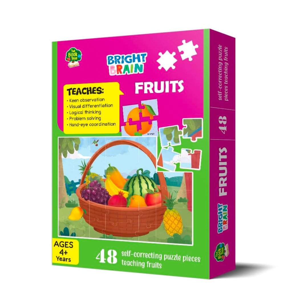 The Book Tree Bright Brain Fruits 48 Piece Jigsaw Puzzle for Preschoolers, Educational Toy for Learning Fruits, Gifts for Kids Ages 3 to 6 - Fun Learning Store