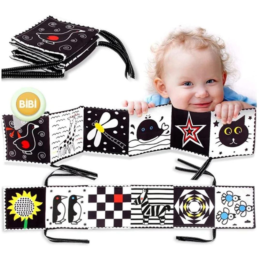 Toddlers Black and White Activity Cloth Book - Sensory Baby Soft Crib Folding Toy - Fun Learning Store