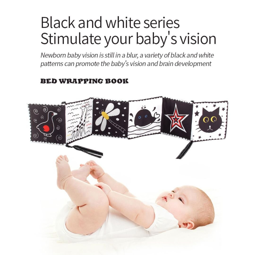 Toddlers Black and White Activity Cloth Book - Sensory Baby Soft Crib Folding Toy - Fun Learning Store