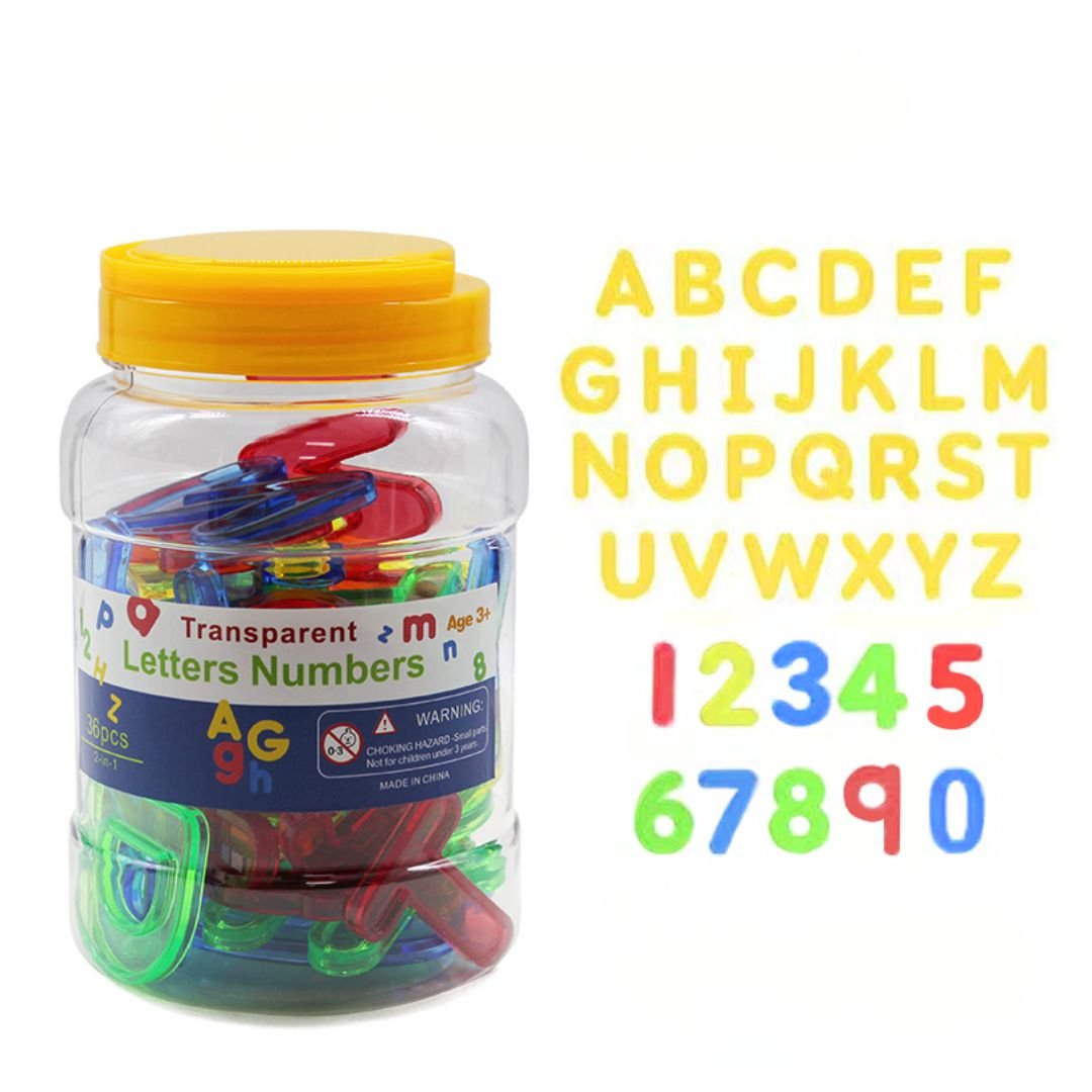 Transparent Plastic Blocks English Numbers and Letters - 36 Pcs - Fun Learning Store