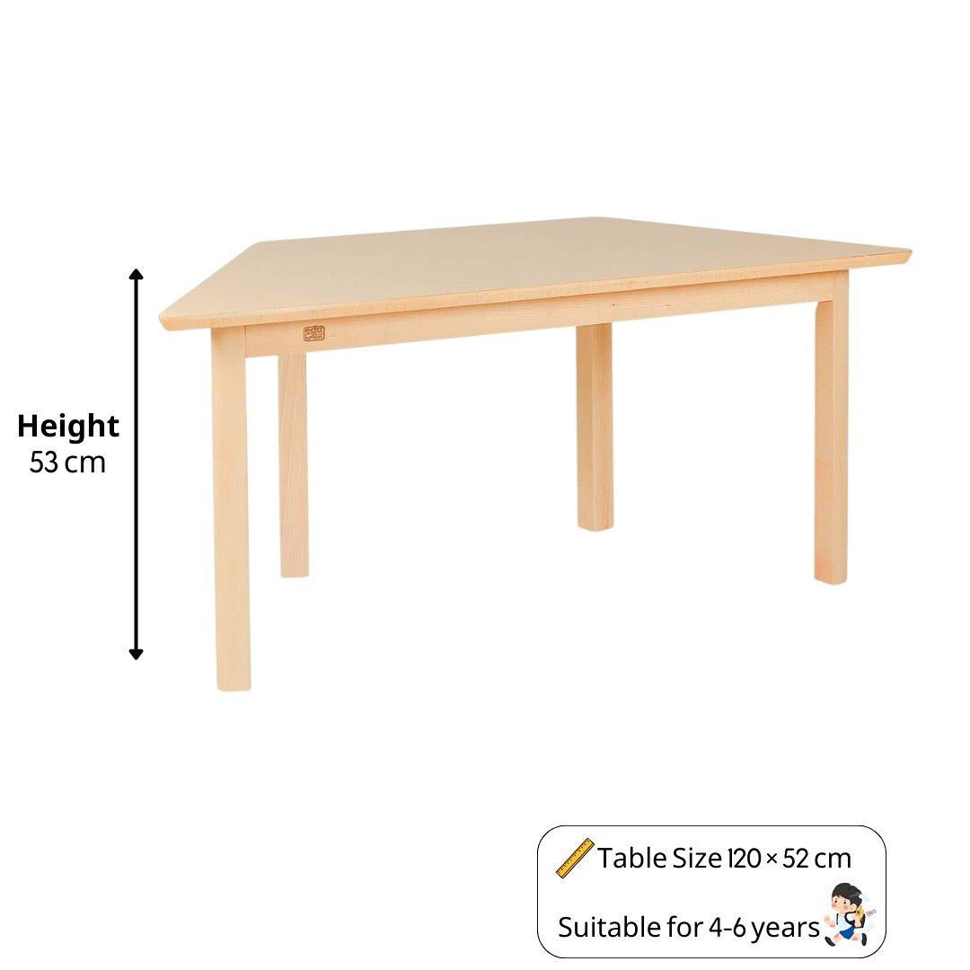 Trapezoidal Kids Table with Wooden Finish 120 × 52 cm – Durable for Classrooms - Fun Learning Store