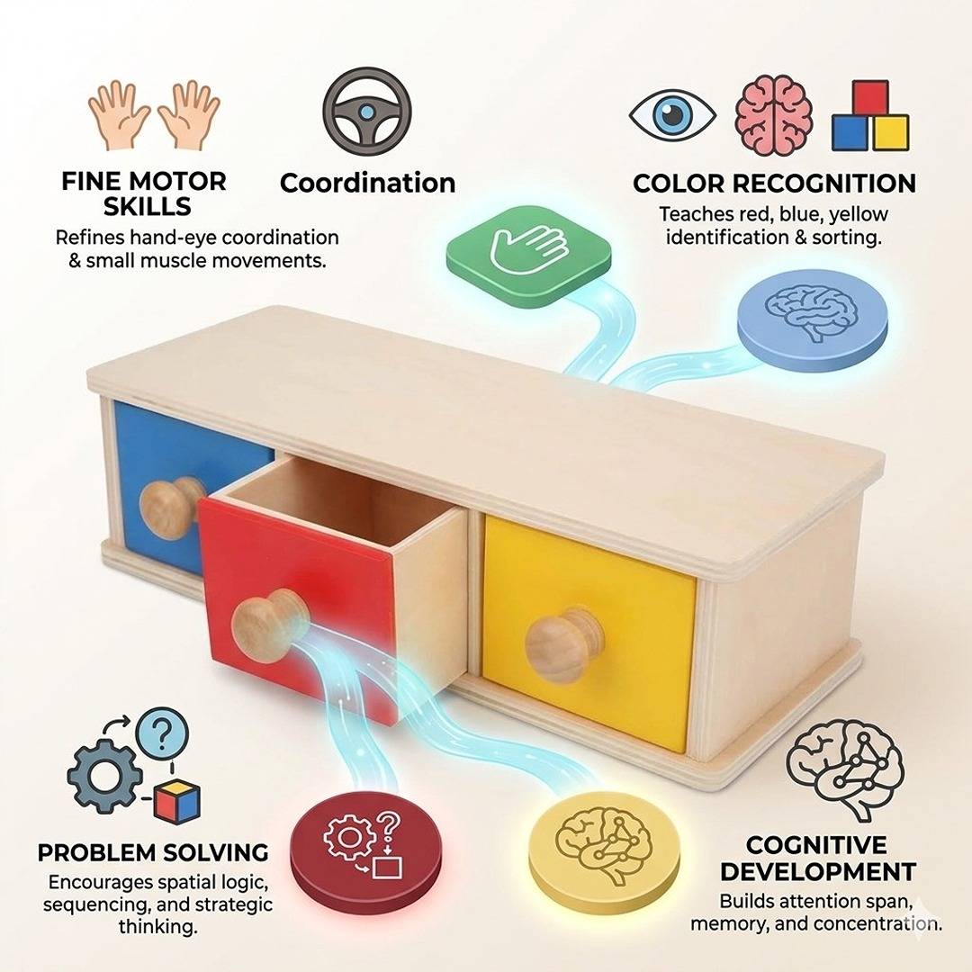 Triple Ball Drawer Toy – Boost Matching Skills and Motor Coordination for Kids - Fun Learning Store