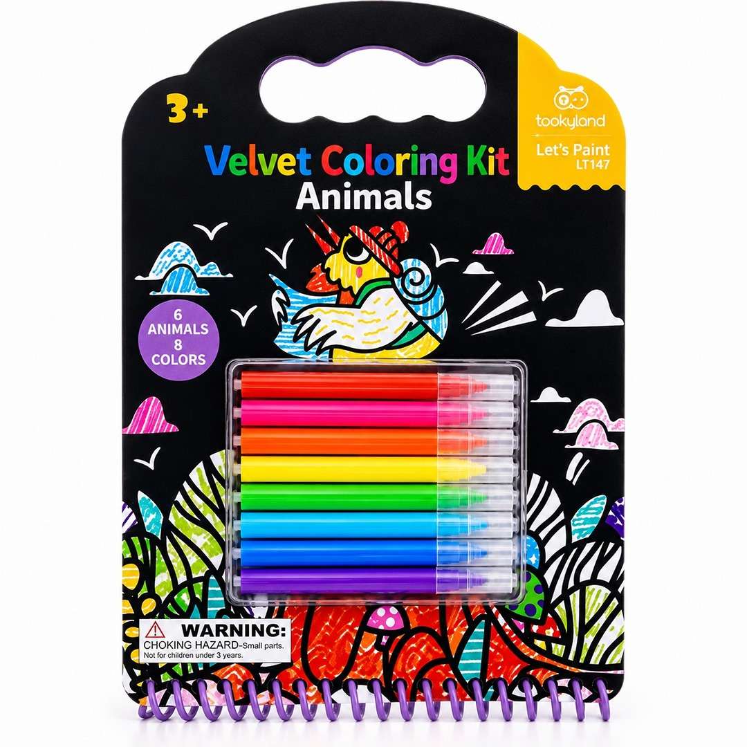 Velvet Coloring Kit - Animals | Premium Creative Travel Coloring Set for Kids 3+ - Fun Learning Store