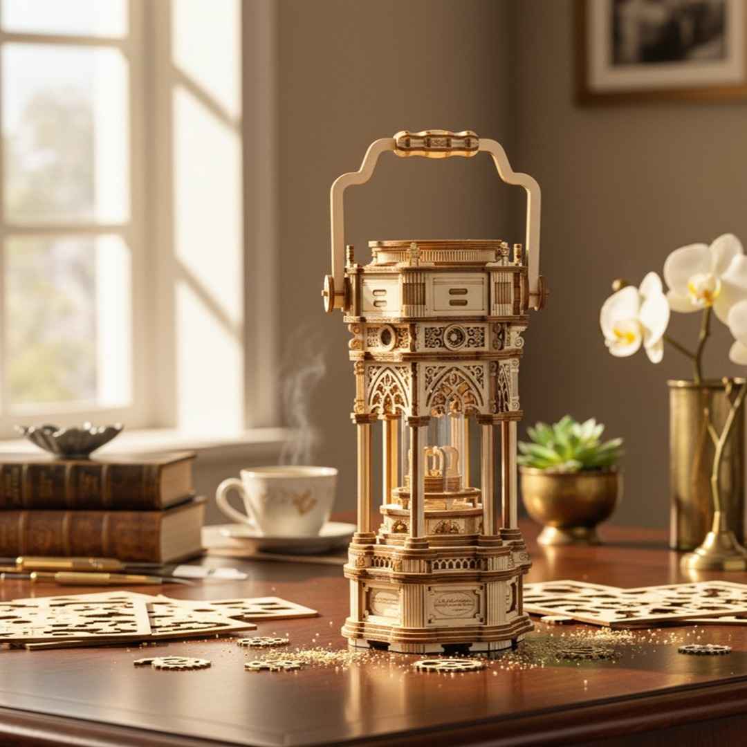 Victorian Lantern: Robotime 3D Wooden Puzzle Mechanical Gear Music Box with Light & Secret Storage - Fun Learning Store