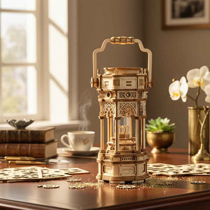 Victorian Lantern: Robotime 3D Wooden Puzzle Mechanical Gear Music Box with Light & Secret Storage - Fun Learning Store