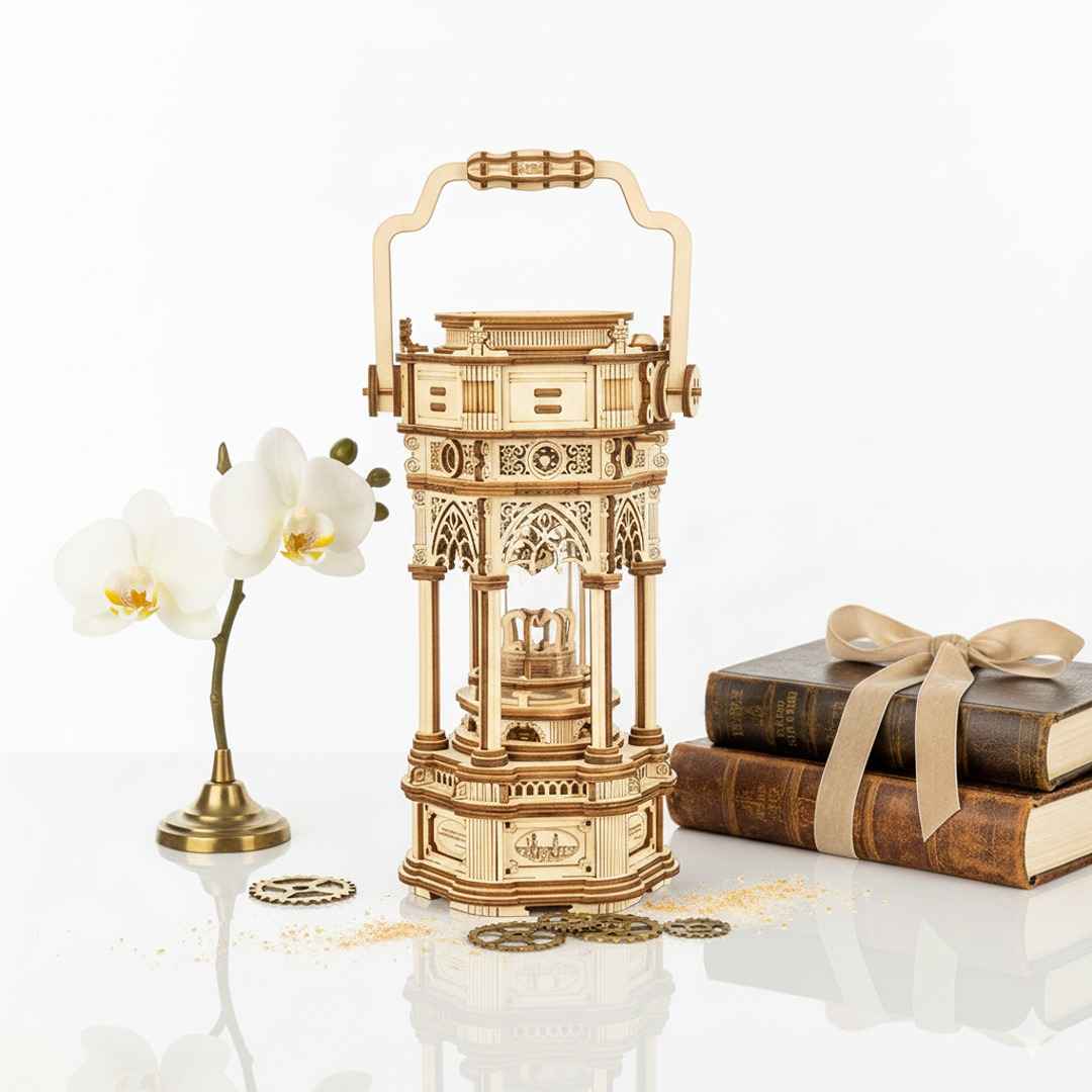 Victorian Lantern: Robotime 3D Wooden Puzzle Mechanical Gear Music Box with Light & Secret Storage - Fun Learning Store