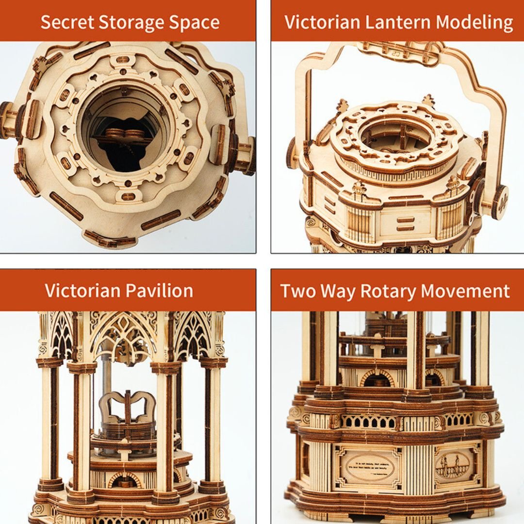 Victorian Lantern: Robotime 3D Wooden Puzzle Mechanical Gear Music Box - Fun Learning Store