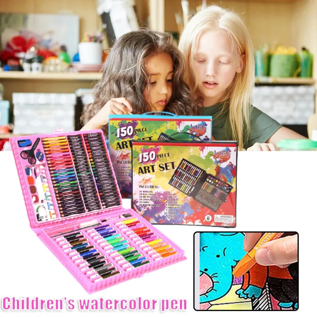 Watercolor Drawing and Painting Tools Kit for Kids - Creative Art Supplies Box of 150 Coloring Pcs - Fun Learning Store