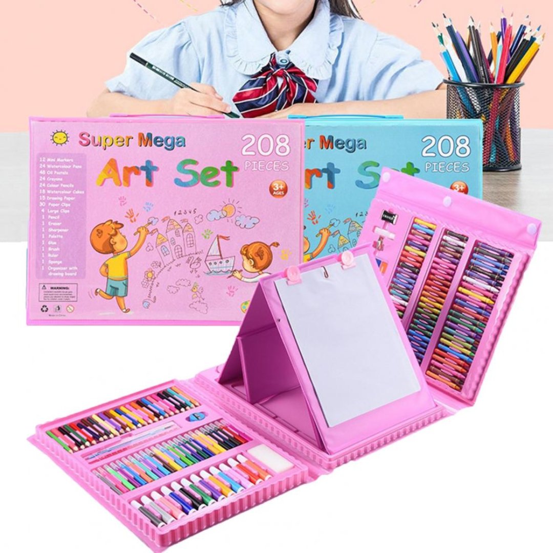 Watercolor Drawing & Painting Tools Kit for Kids - Creative Art Supplies Box of 208 Coloring Pcs - Fun Learning Store