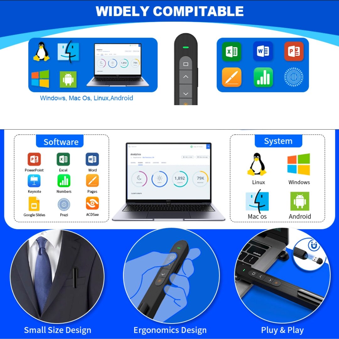 Wireless Presenter with Red Laser – 2.4G RF PPT Remote Control for Teachers & Professionals - Fun Learning Store