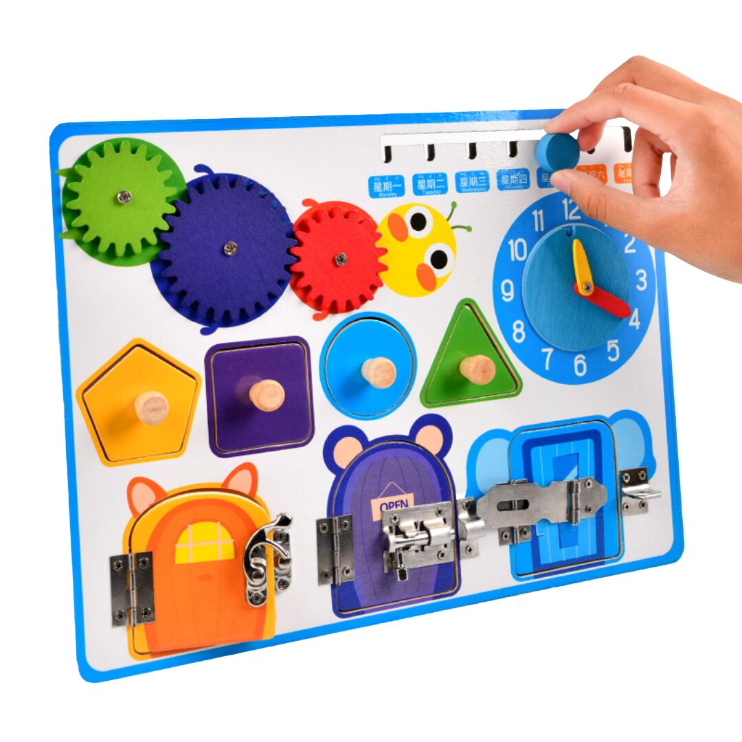 Wooden Busy Lock Board for Toddlers - Fun Learning Store