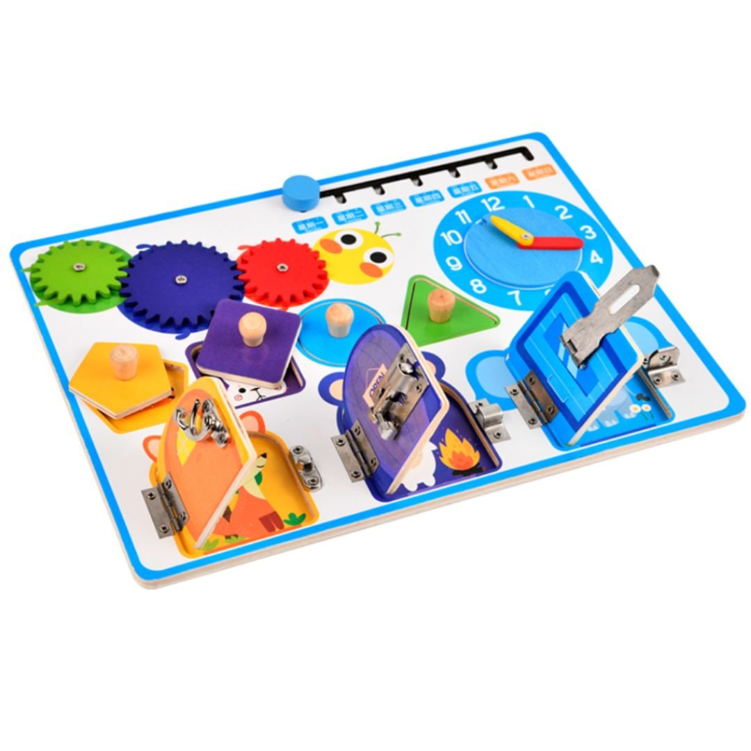 Wooden Busy Lock Board for Toddlers - Fun Learning Store