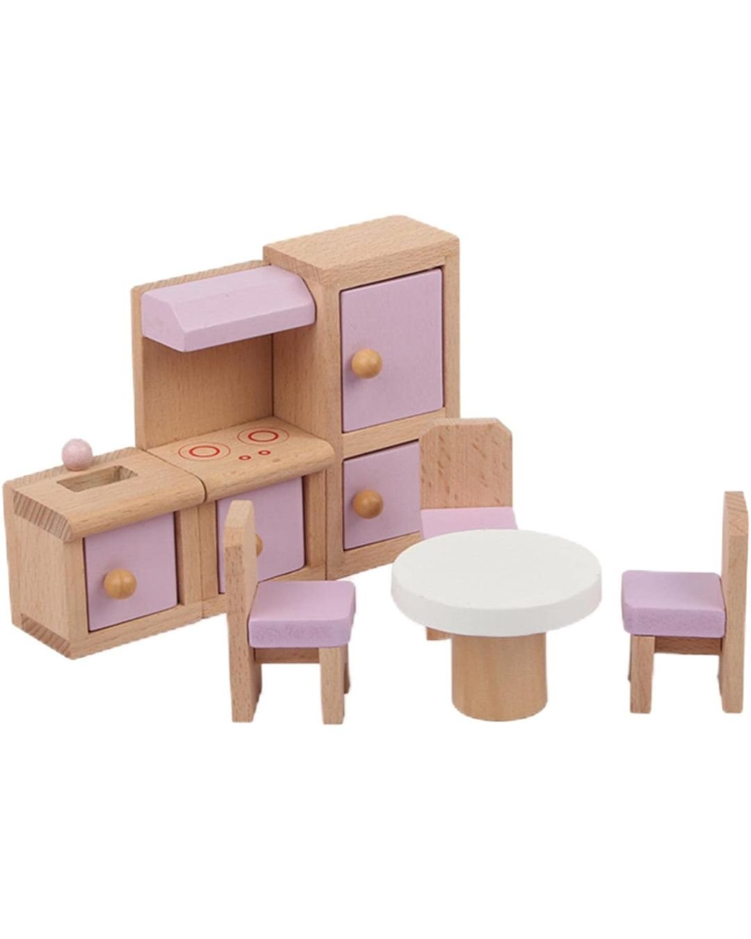 Wooden Dollhouse Furniture Set - Pink Doll House Furnishings with Smooth Edges - Delicate Dollhouse Accessories for Kids Girls Gifts - Fun Learning Store