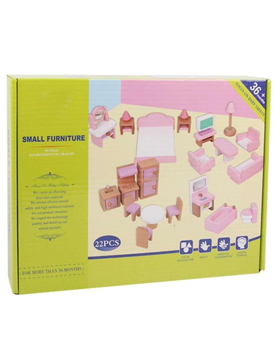 Wooden Dollhouse Furniture Set - Pink Doll House Furnishings with Smooth Edges - Delicate Dollhouse Accessories for Kids Girls Gifts - Fun Learning Store