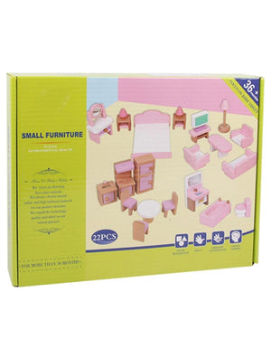 Wooden Dollhouse Furniture Set - Pink Doll House Furnishings with Smooth Edges - Delicate Dollhouse Accessories for Kids Girls Gifts - Fun Learning Store