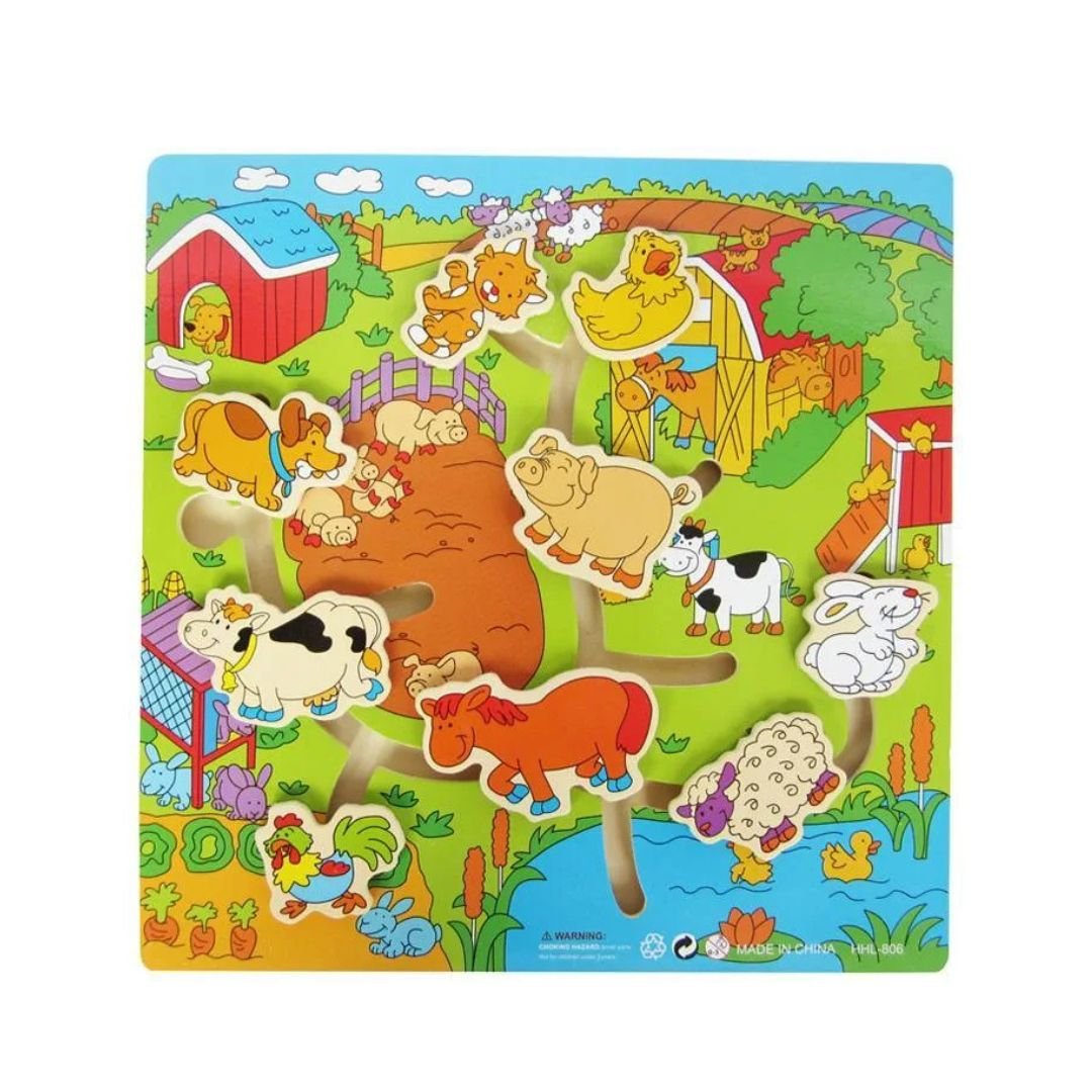 Wooden Farm Maze Puzzle – Interactive 3D Animal Learning Game - Fun Learning Store