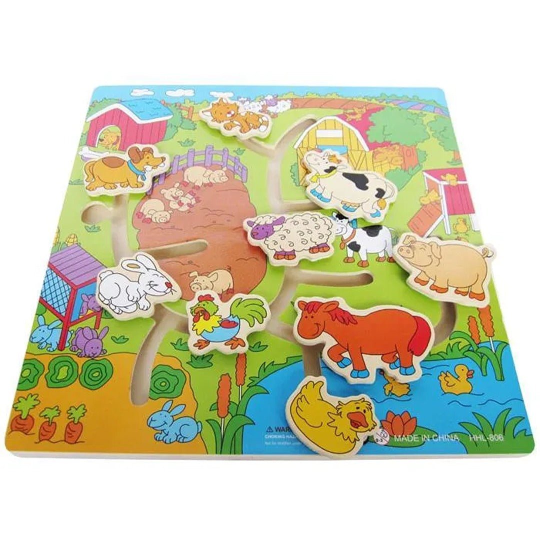 Wooden Farm Maze Puzzle – Interactive 3D Animal Learning Game - Fun Learning Store