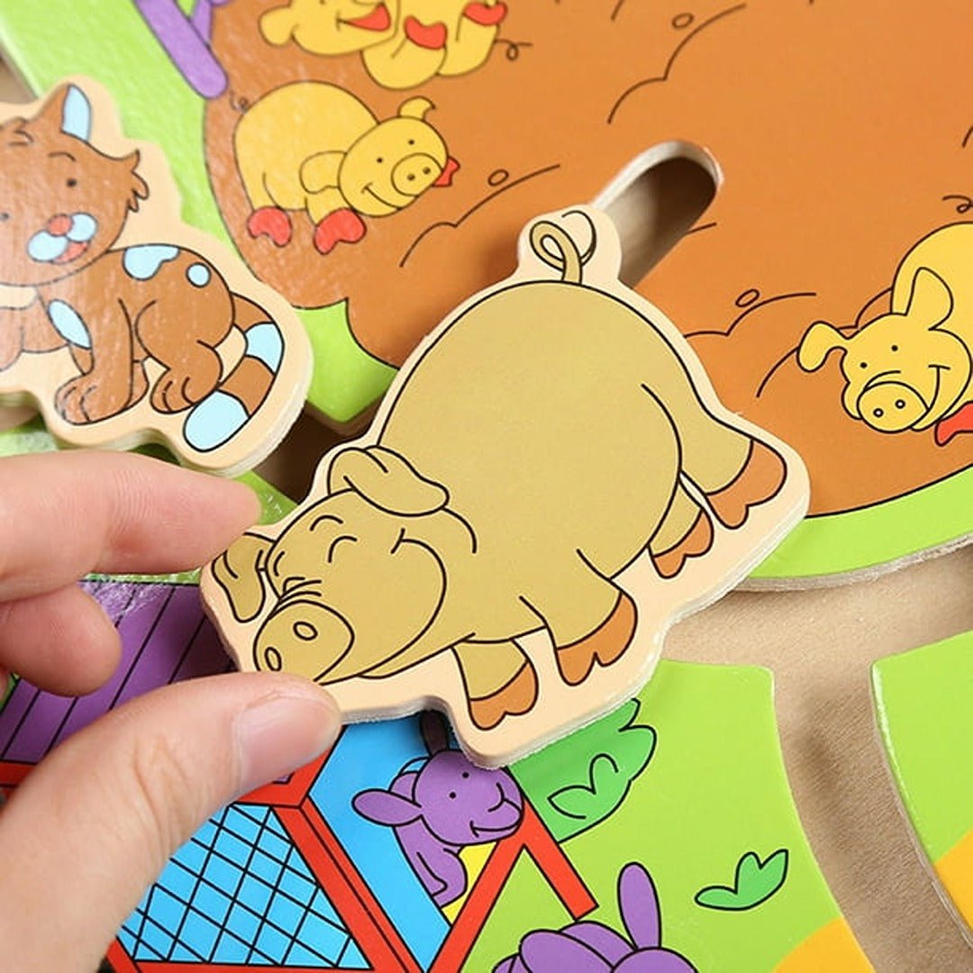 Wooden Farm Maze Puzzle – Interactive 3D Animal Learning Game - Fun Learning Store