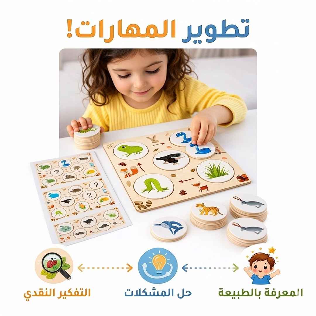 Wooden Food Chain Puzzle – Educational Animal Food Chain Learning Toy for Kids +4 Years - Fun Learning Store