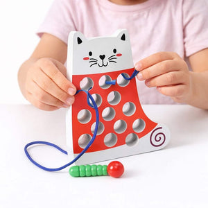 Wooden Lacing Cat & Pineapple Toy – Montessori Fine Motor Skill Threading Game for Toddlers - Fun Learning Store