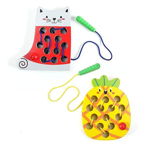 Wooden Lacing Cat & Pineapple Toy – Montessori Fine Motor Skill Threading Game for Toddlers - Fun Learning Store