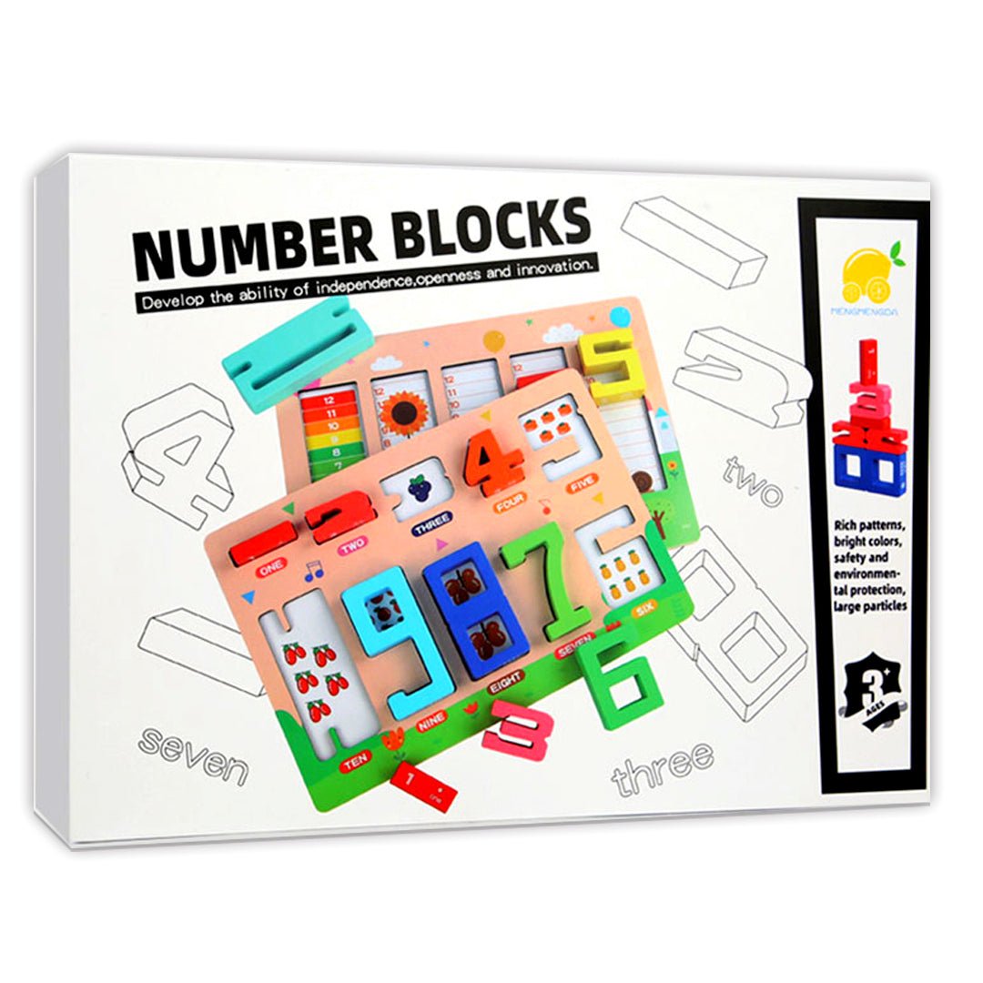 Wooden Number Blocks Board Game - Digits Cognitive and Matching Puzzle Set - Montessori Toy - Fun Learning Store