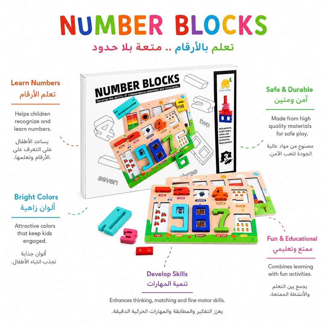 Wooden Number Blocks Board Game - Digits Cognitive and Matching Puzzle Set - Montessori Toy - Fun Learning Store