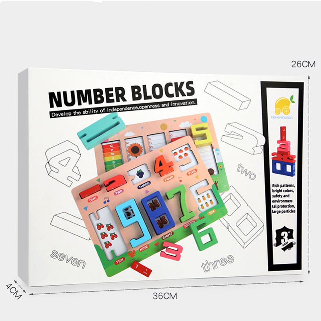 Wooden Number Blocks Board Game - Digits Cognitive and Matching Puzzle Set - Montessori Toy - Fun Learning Store