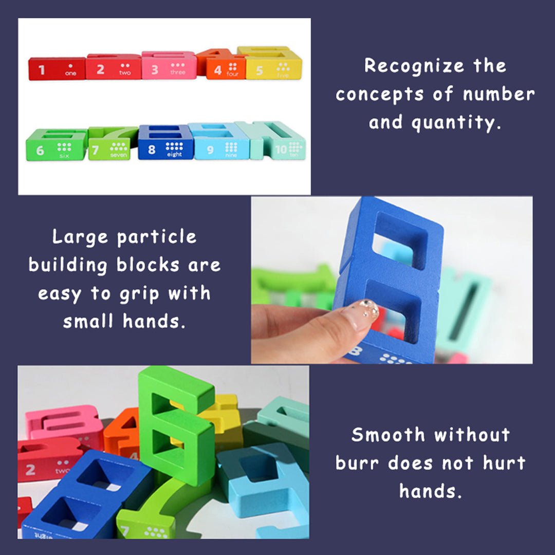 Wooden Number Blocks Board Game - Digits Cognitive and Matching Puzzle Set - Montessori Toy - Fun Learning Store