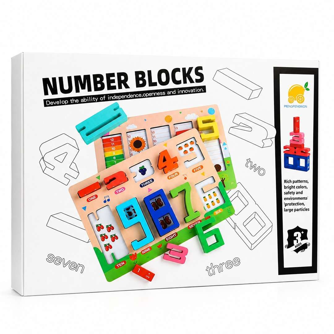 Wooden Number Blocks Board Game - Digits Cognitive and Matching Puzzle Set - Montessori Toy - Fun Learning Store