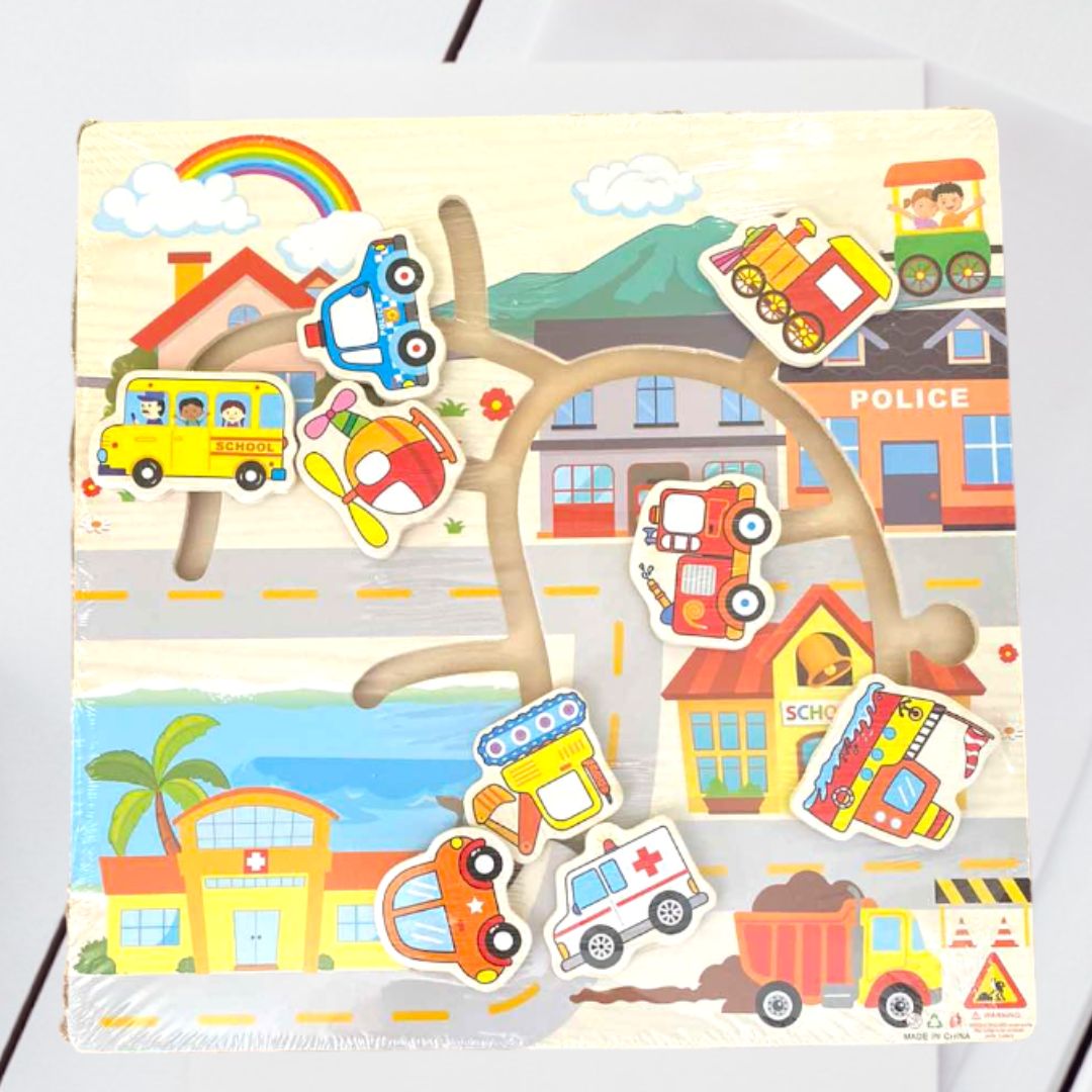 Wooden Puzzle with 9 Types of Transportation - Fun Learning Store