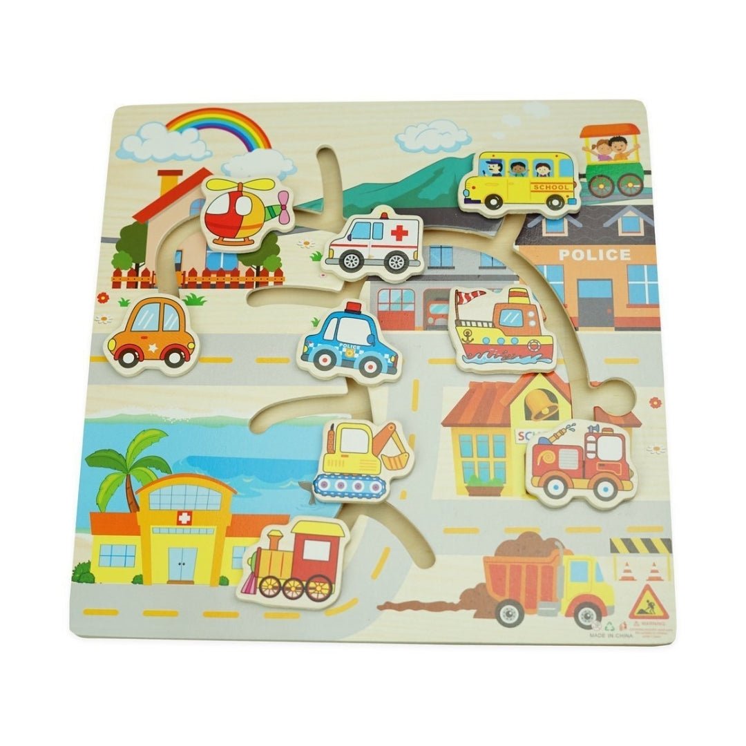 Wooden Puzzle with 9 Types of Transportation - Fun Learning Store
