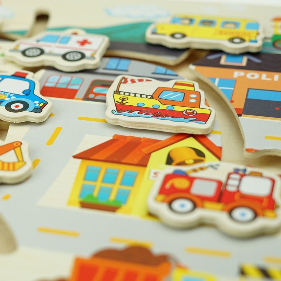Wooden Puzzle with 9 Types of Transportation - Fun Learning Store
