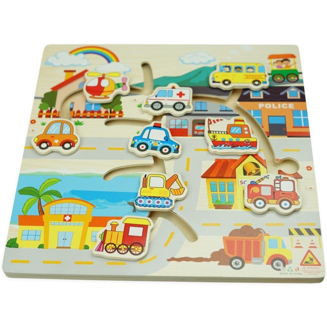 Wooden Puzzle with 9 Types of Transportation - Fun Learning Store