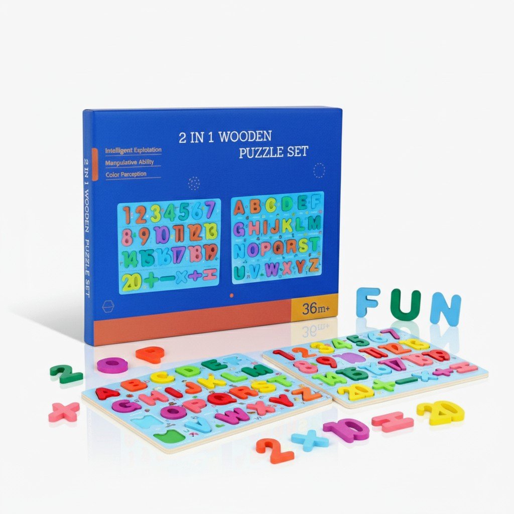 Wooden Puzzles for Toddlers – 2 - in - 1 Learning Set with Alphabet & Numbers, Colorful Educational Toy - Fun Learning Store