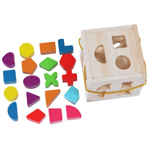 Wooden Shape Sorter Cube – 19 - Piece Chunky Geometric Blocks Toy for Toddlers - Fun Learning Store