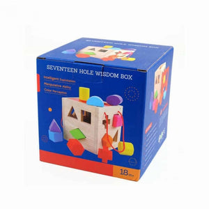 Wooden Shape Sorter Cube – 19 - Piece Chunky Geometric Blocks Toy for Toddlers - Fun Learning Store