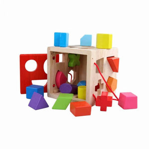 Wooden Shape Sorter Cube – 19 - Piece Chunky Geometric Blocks Toy for Toddlers - Fun Learning Store