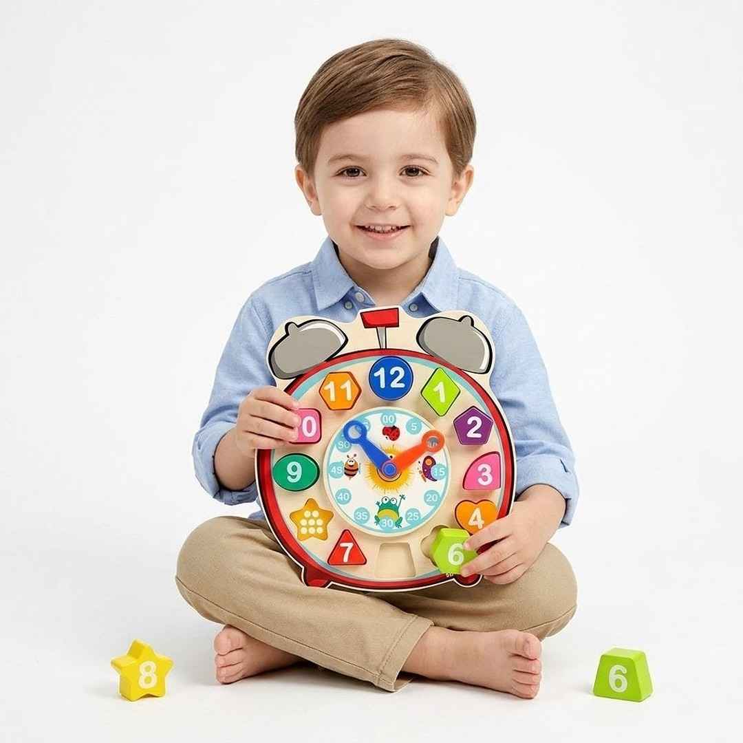 Wooden Shape Sorting Clock – Educational Toy for Kids - Fun Learning Store