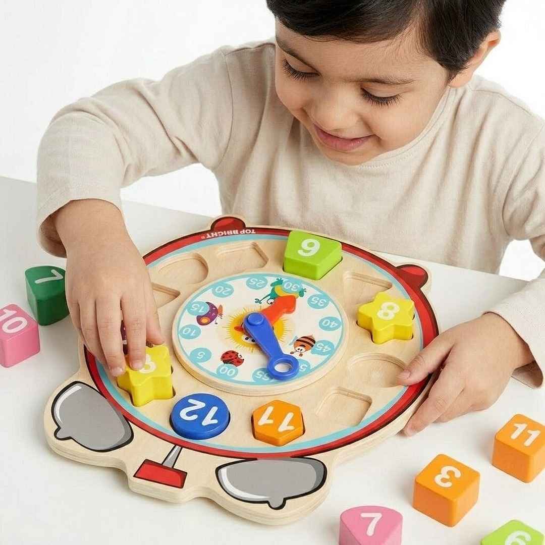 Wooden Shape Sorting Clock – Educational Toy for Kids - Fun Learning Store
