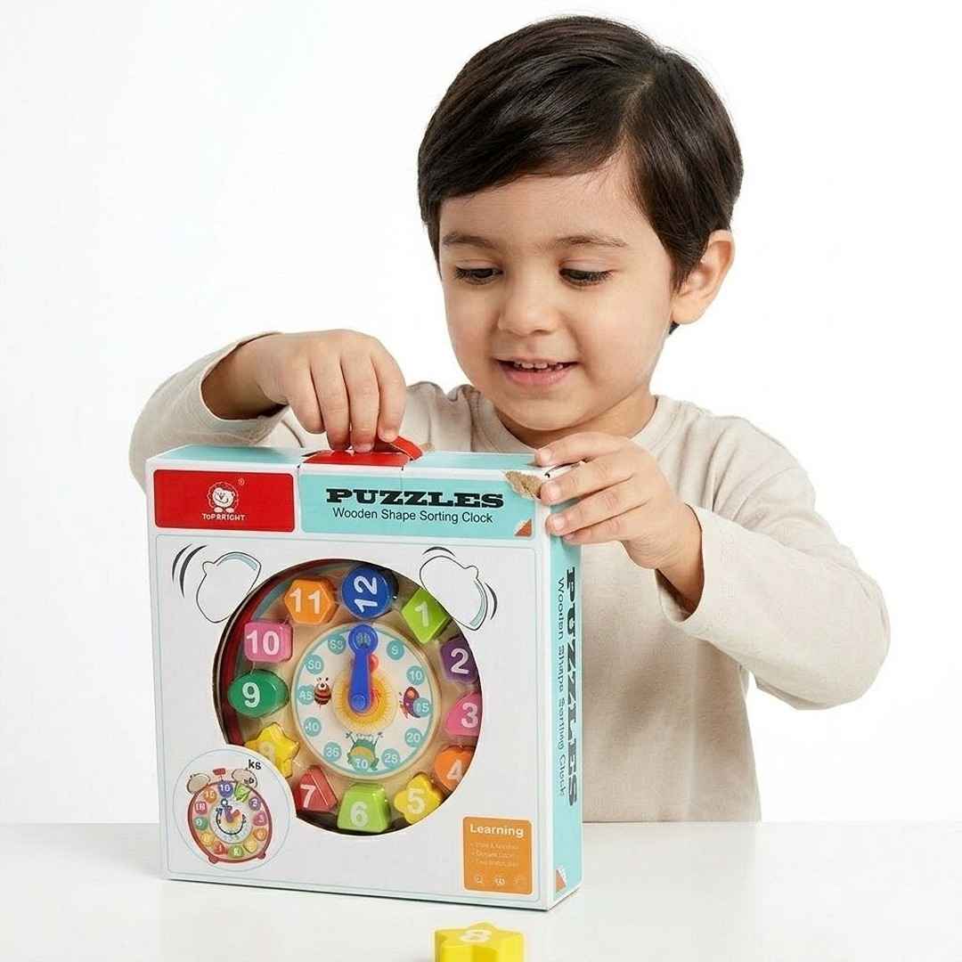 Wooden Shape Sorting Clock – Educational Toy for Kids - Fun Learning Store