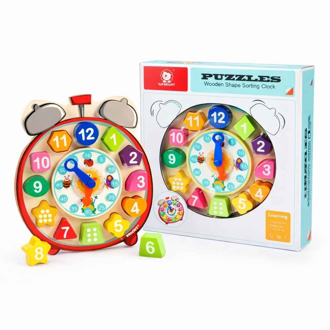 Wooden Shape Sorting Clock – Educational Toy for Kids - Fun Learning Store