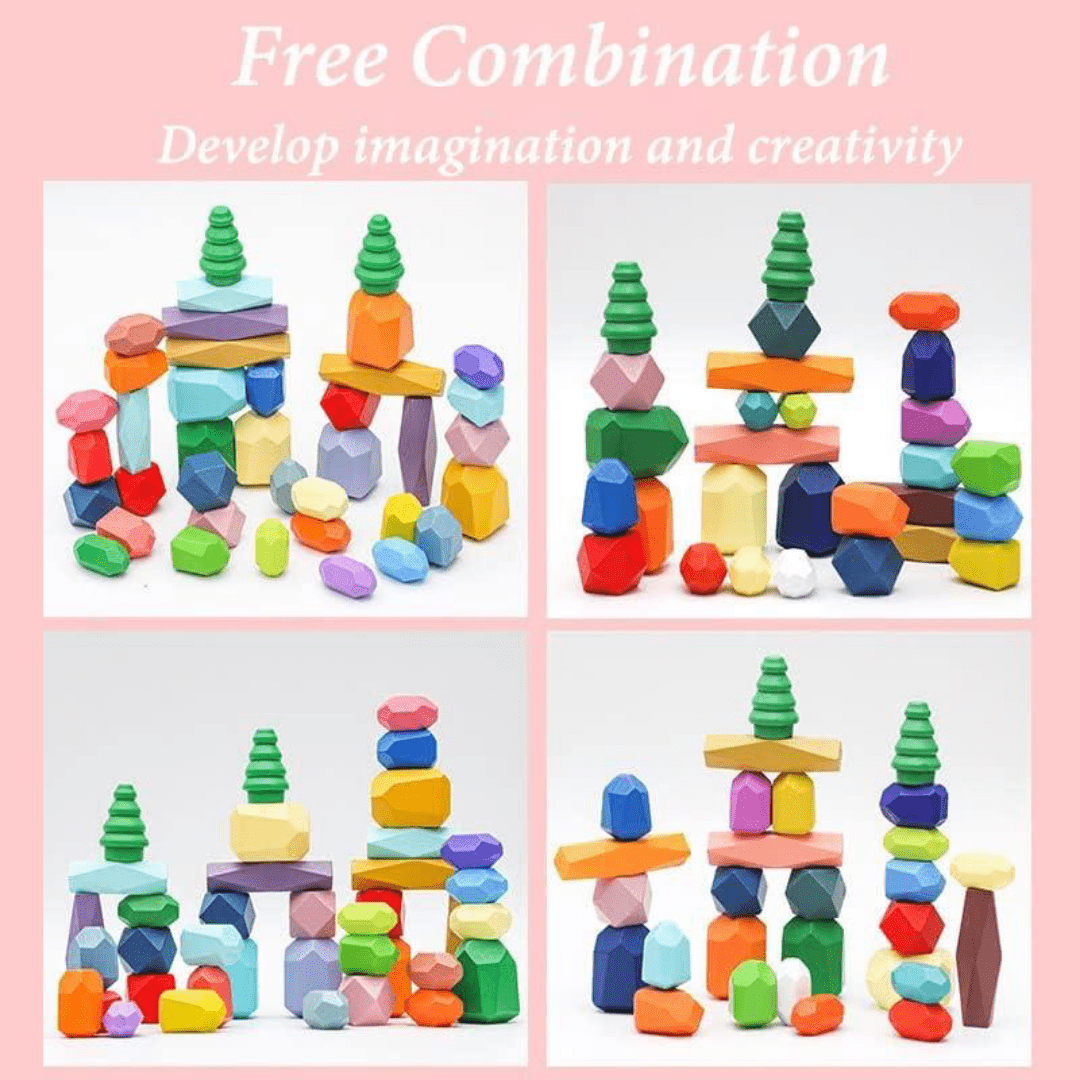 3 Balancing Rocks Wooden Sorting Stacking Rocks Balancing Stones,28PCS Stacking Blocks B ...