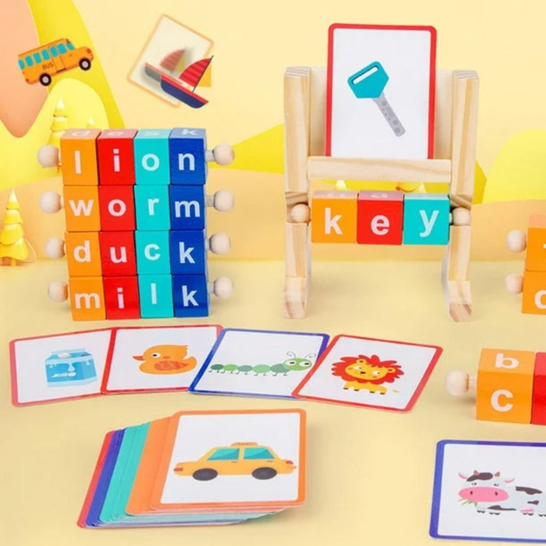Wooden Spelling Game with Flash Cards – Fun Word Learning Toy for Kids ✏️🧠📚 - Fun Learning Store