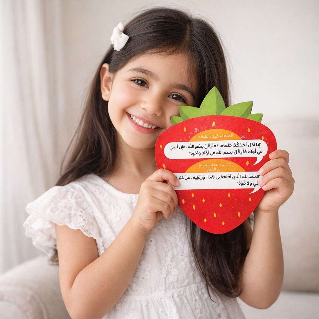 Wooden Strawberry - Shaped Food Dua & Dhikr Plaque for Kids - Fun Learning Store
