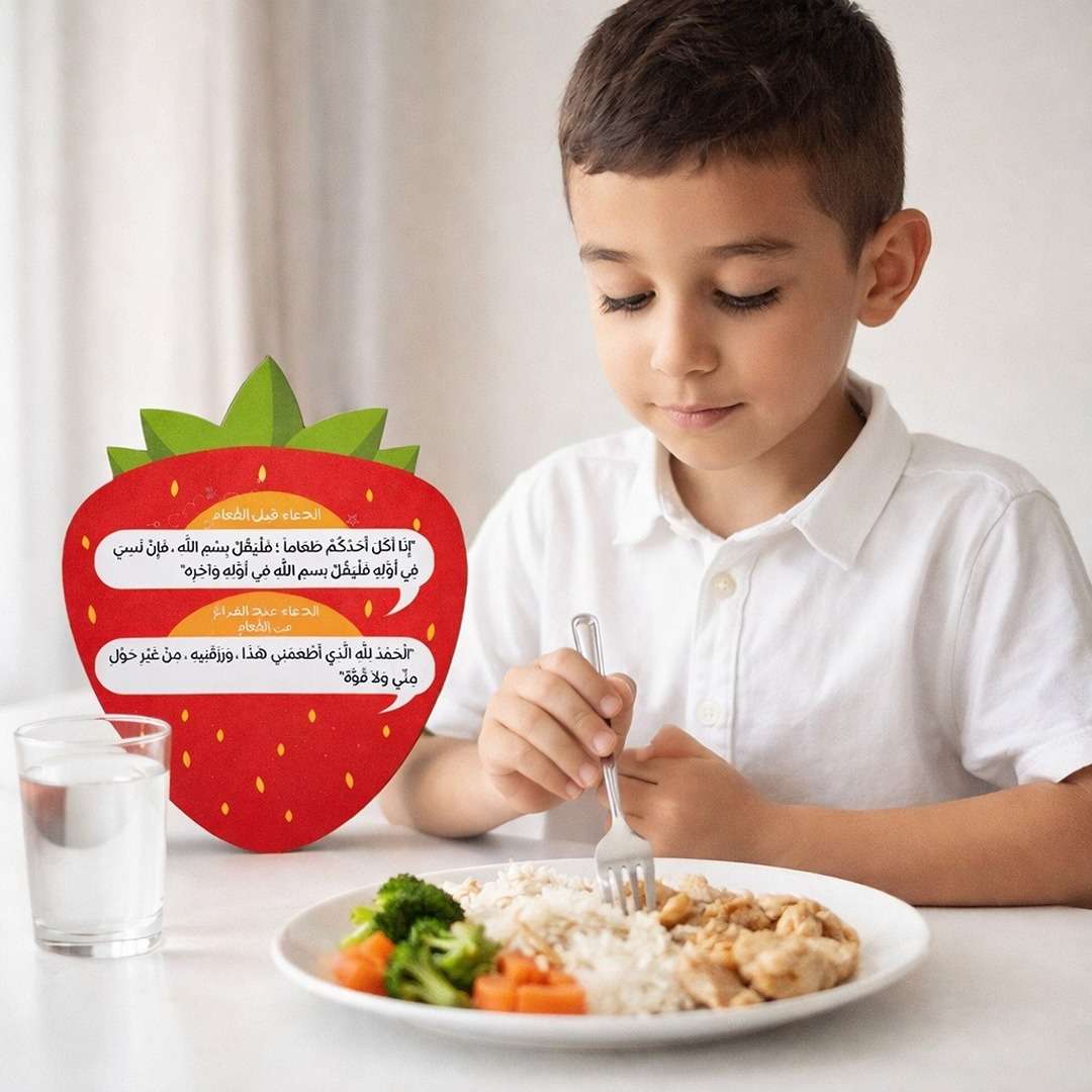 Wooden Strawberry - Shaped Food Dua & Dhikr Plaque for Kids - Fun Learning Store